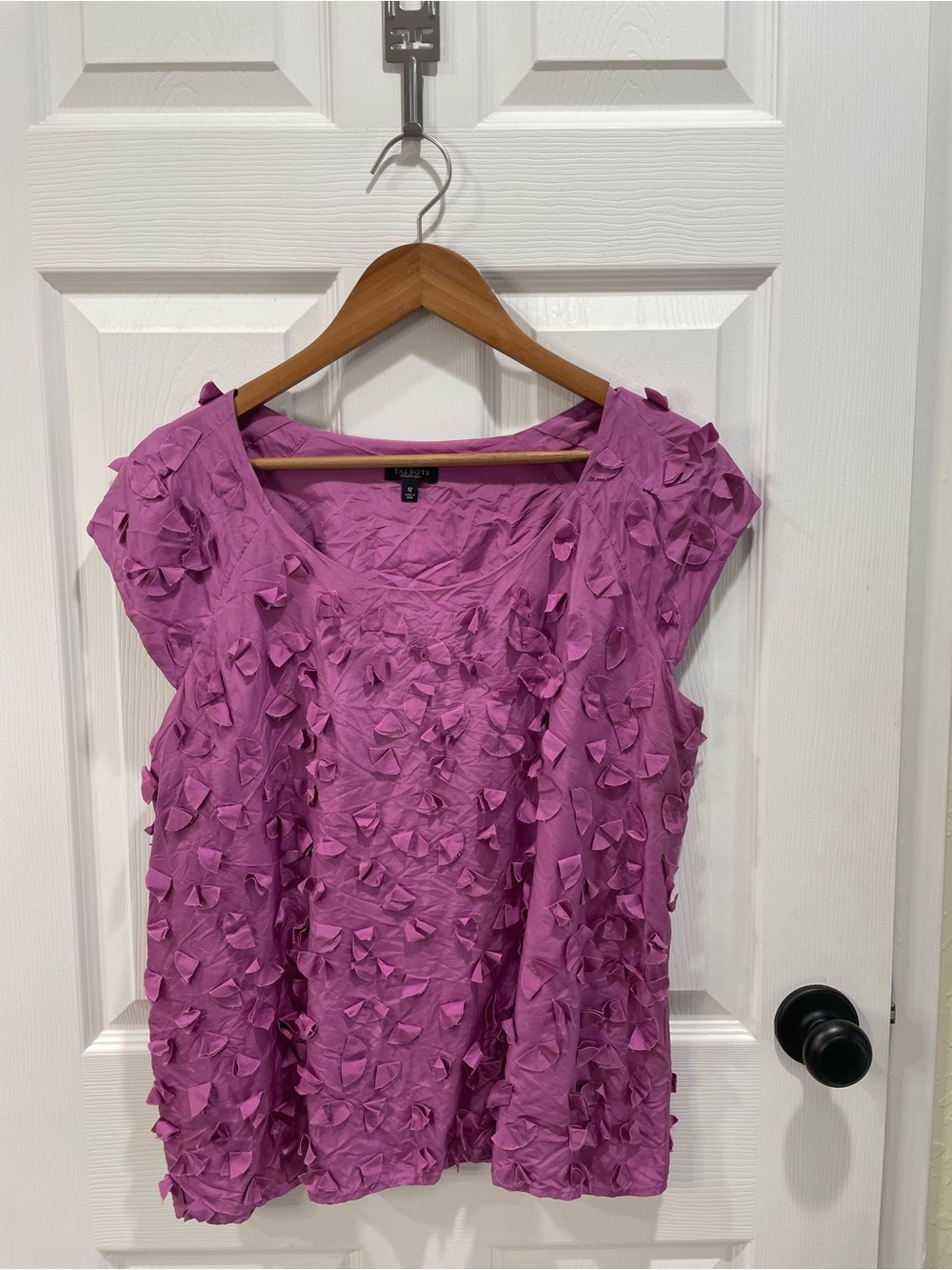 Stunning Talbots 100% Silk Self-Fabric Petal Appliqué Blouse